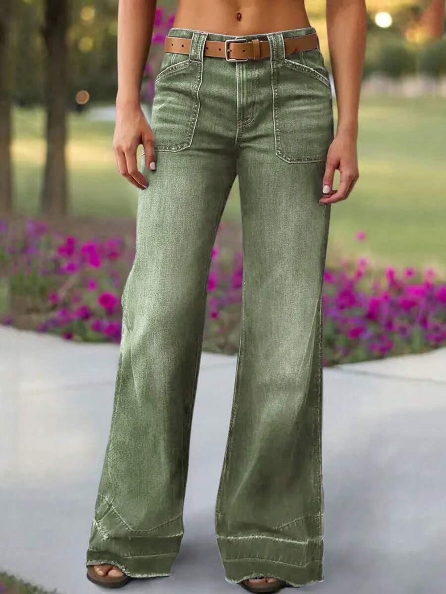 olive green wide leg denim jeans