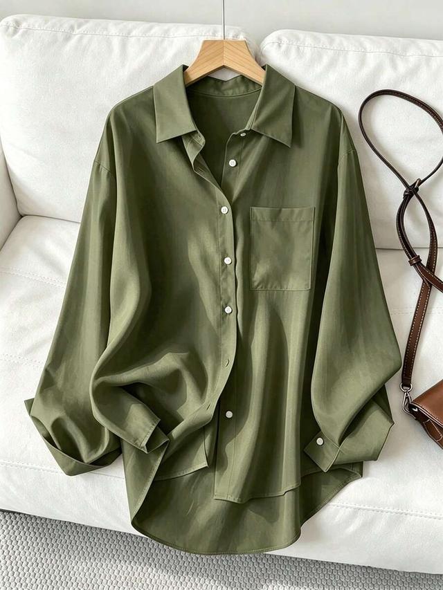 women's olive green casual loose long sleeve shirt