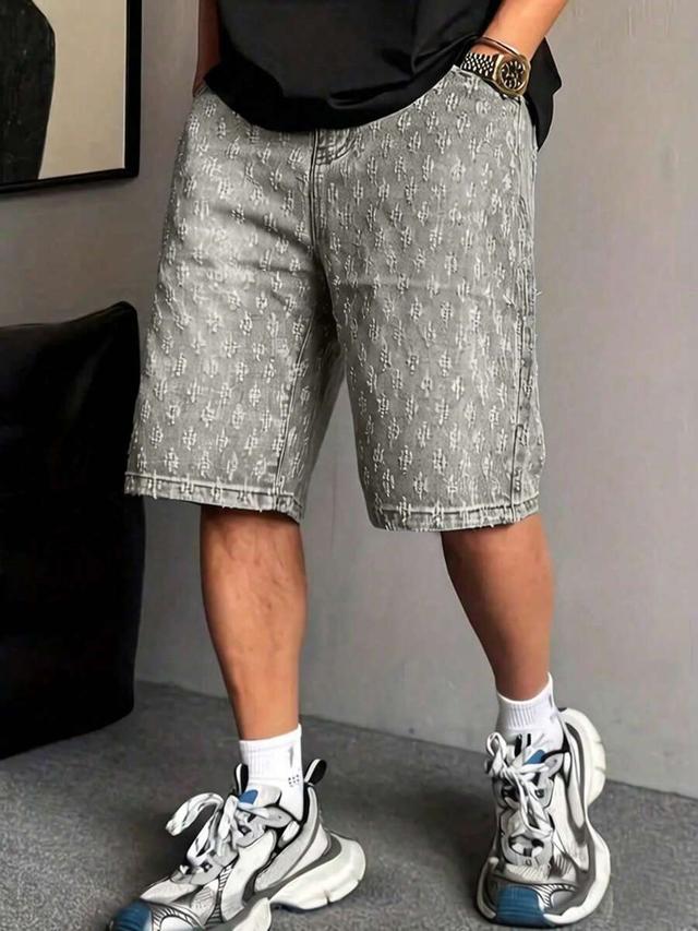men's fashionable grey crochet denim shorts