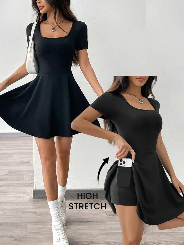 black square neck athletic skort dress