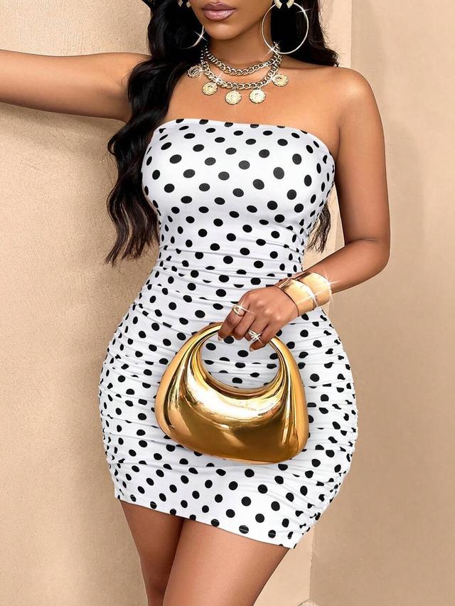 polka dot tube bodycon party dress