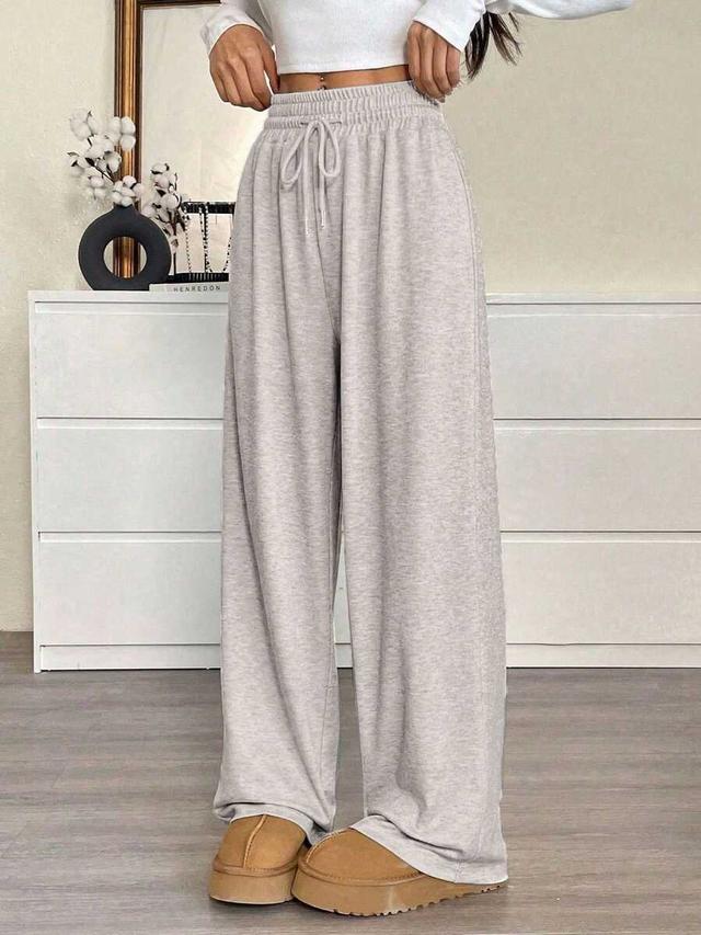 light grey casual drawstring waist loose sweatpants