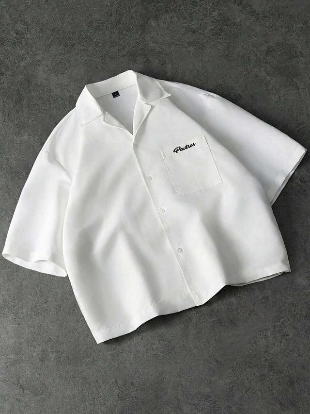 white short sleeve boxy casual shirt with chest pocket