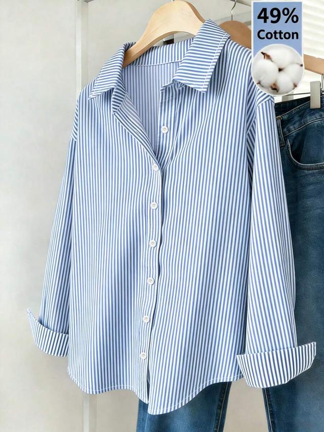 franclia women's striped drop shoulder long sleeve casual shirt