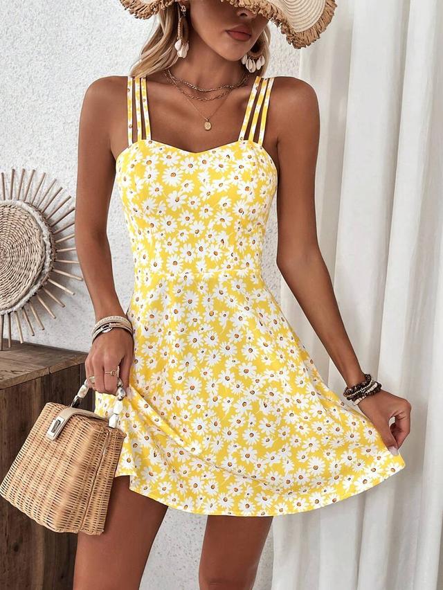 yellow floral print cami dress