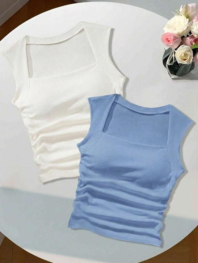 white ribbed square neck tank top with built-in bra