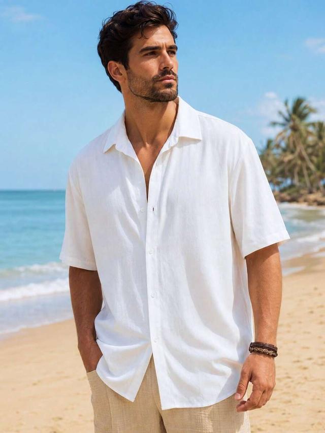 white lightweight breathable short sleeve vacation shirt