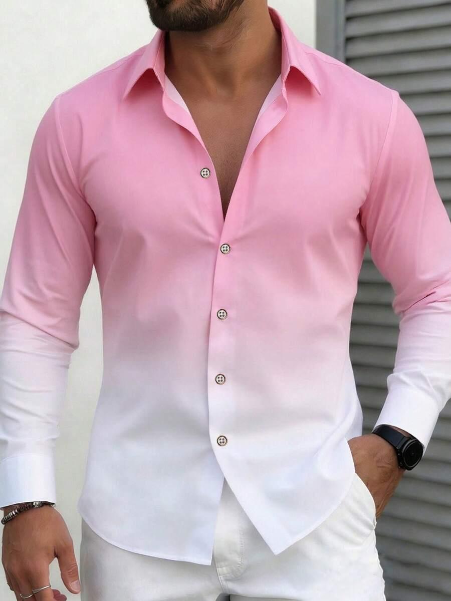 pink white men's pink to white gradient long sleeve shirt