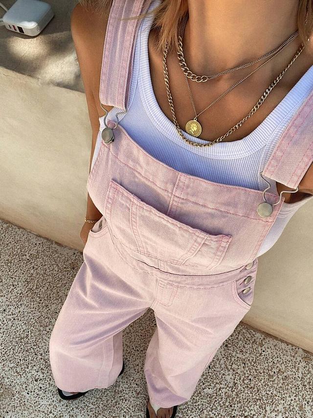pastel pink denim dungarees with front pocket