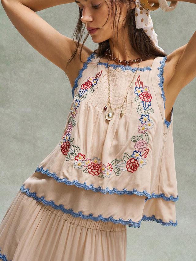 boho embroidered tiered woven tank top
