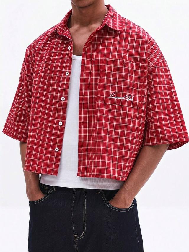 sumwon men's red plaid short sleeve button down shirt