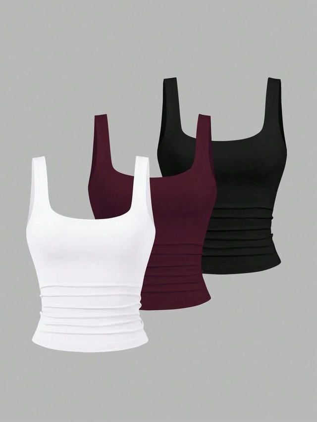 white casual pleated scoop neck tank top
