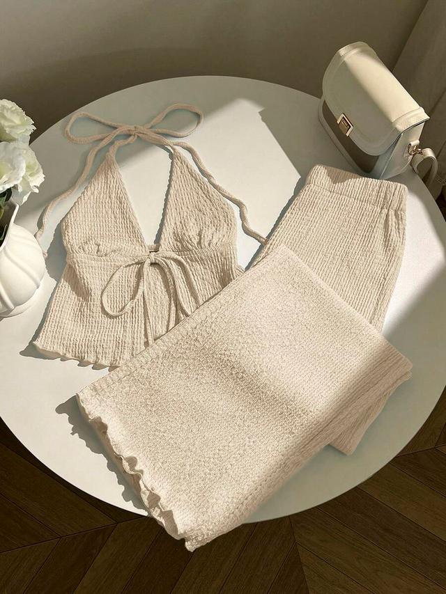 textured fabric pleated halter top
