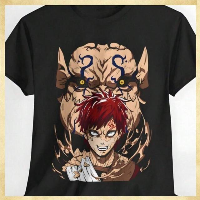 gaara anime graphic black cotton t-shirt