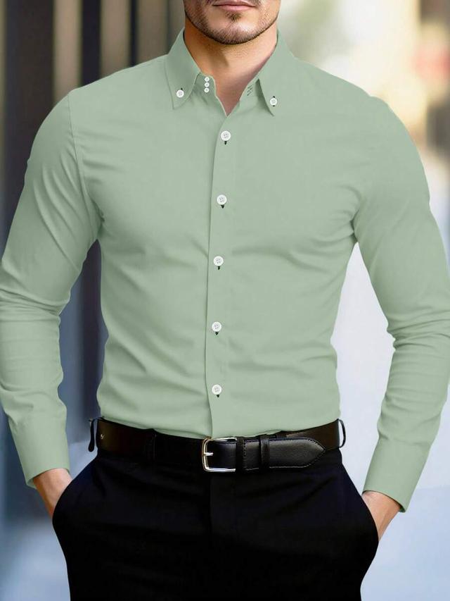 mint green long sleeve button collar business shirt