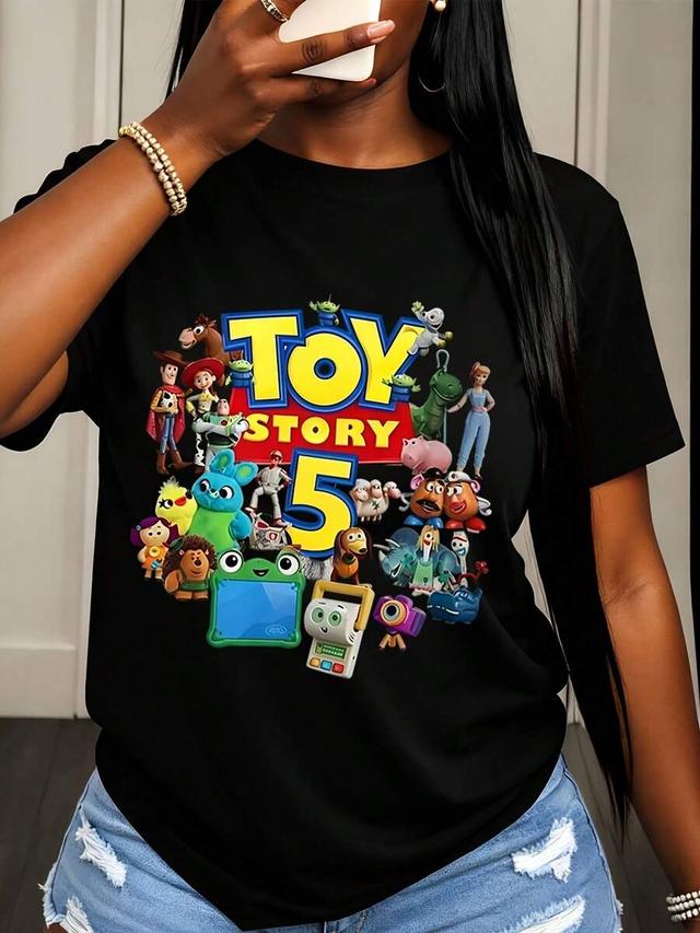 black cotton toy story 5 graphic print t-shirt