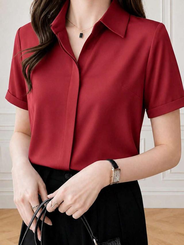 women's summer silk short sleeve chic satin blouse