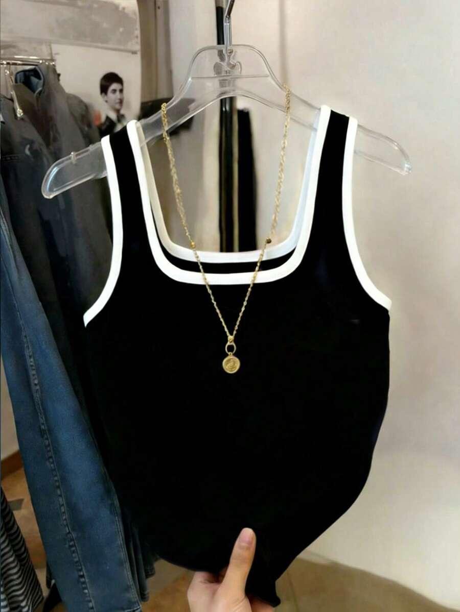 resyla black and white contrast trim fitted tank top