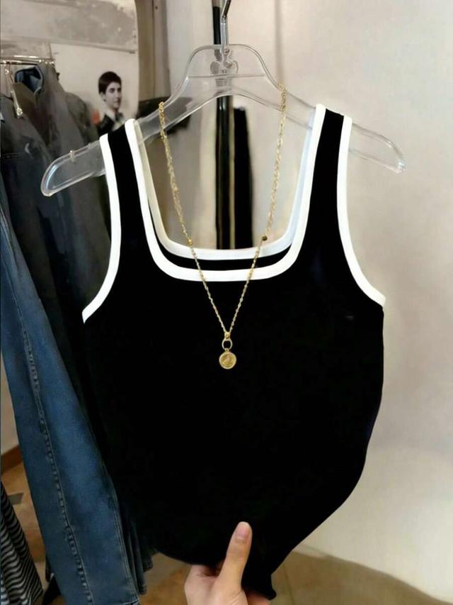 resyla black and white contrast trim fitted tank top