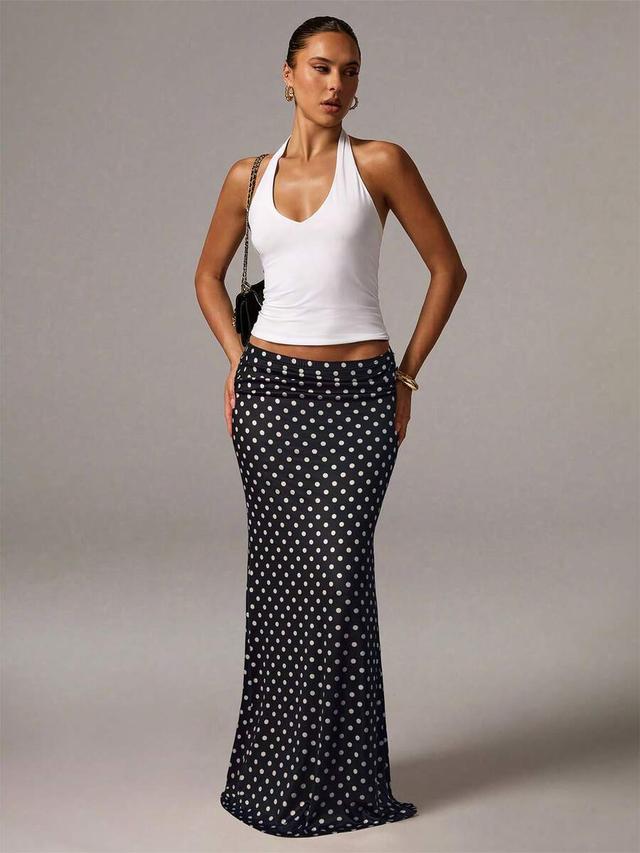 casual everyday knit polka dot fishtail hem skirt