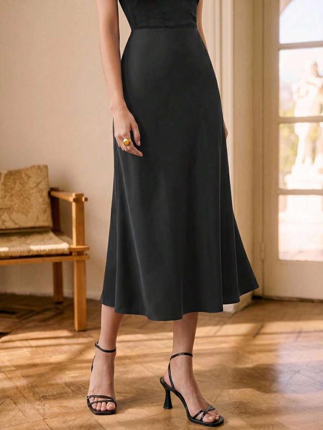 black midi skirt vintage french elegant business formal