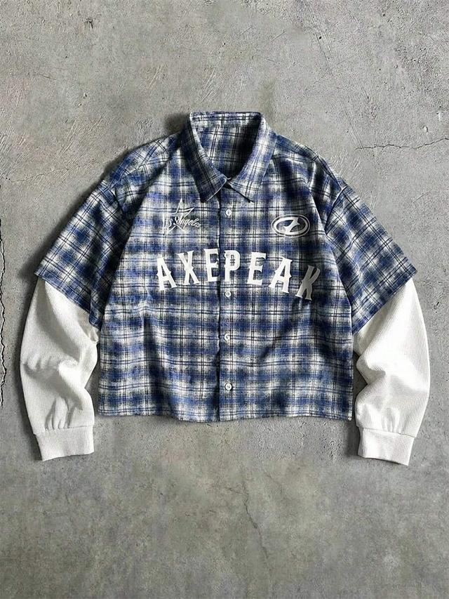 axepeak plaid print casual shirt with thermal sleeves