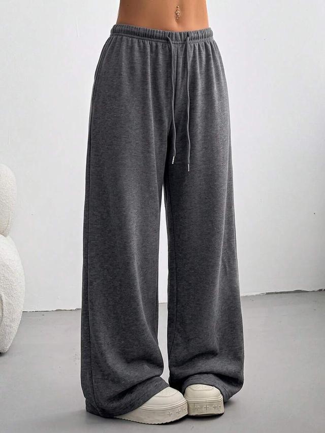 dark grey drawstring waist loose casual sweatpants