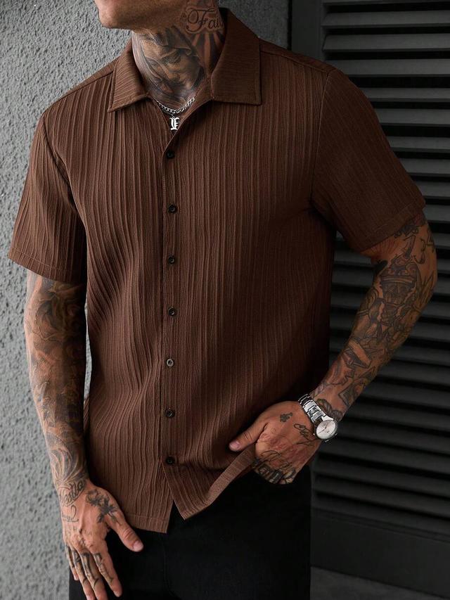 manfinity casualcool brown solid short sleeve button-up shirt
