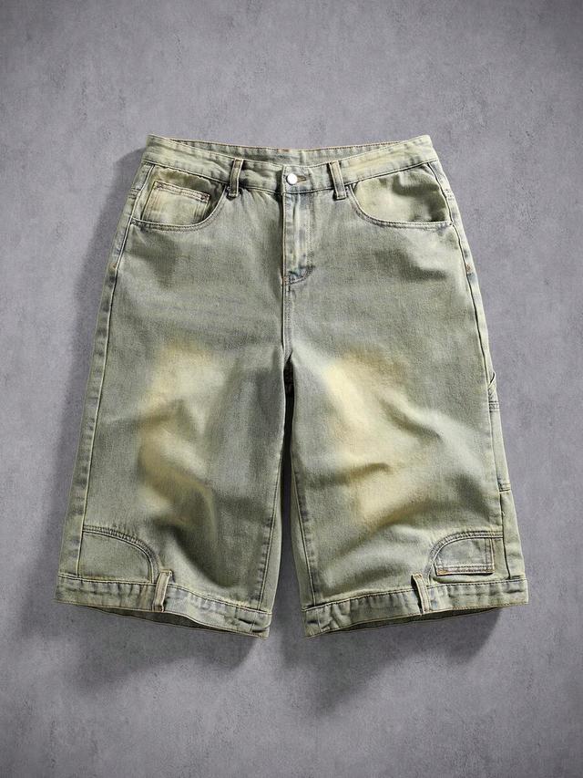 manfinity denimwave retro casual patchwork denim wide leg shorts