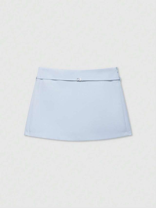 solid light blue belted mini skirt