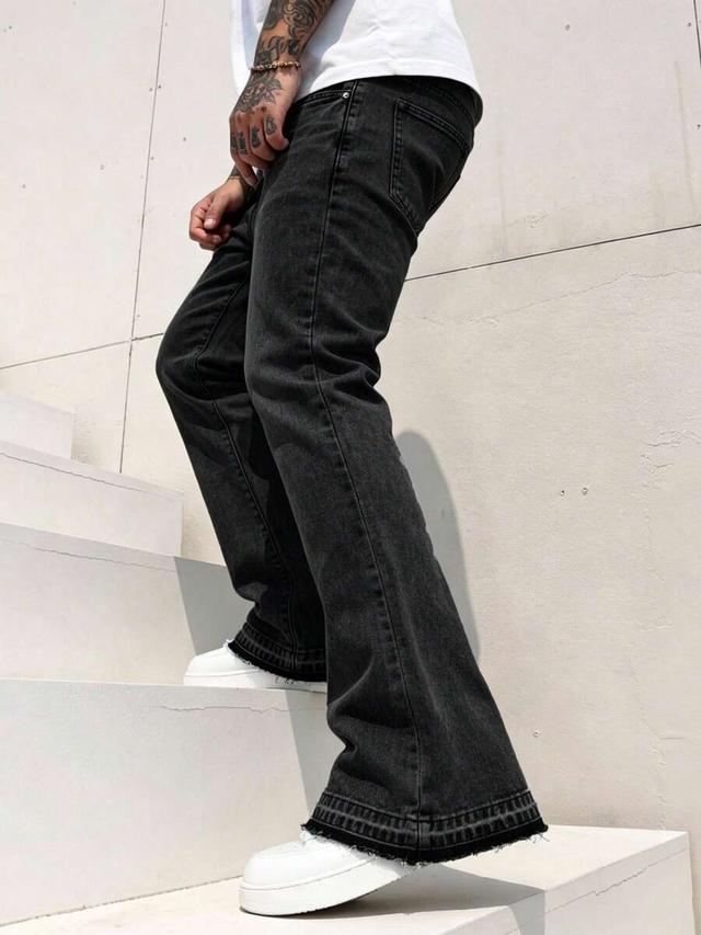 washed grey slightly flared denim jeans