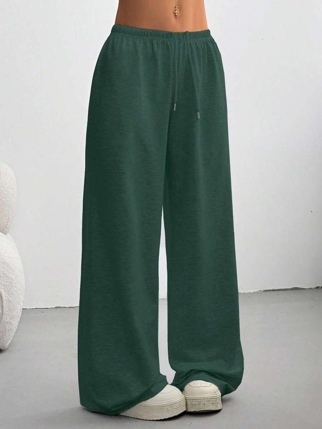 casual solid color drawstring waist wide leg sweatpants