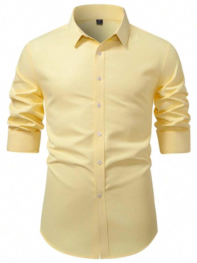 calvornis men's yellow long sleeve formal business shirt