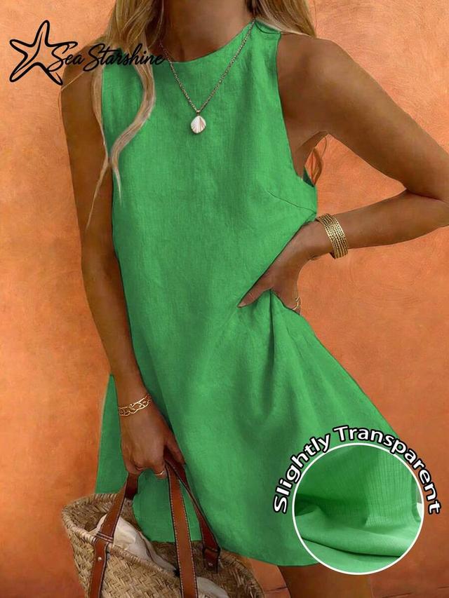 bright green sleeveless linen blend shift dress