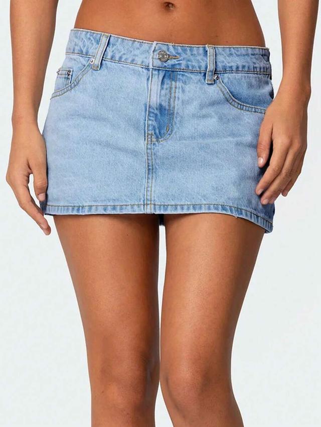 light wash denim mini skirt