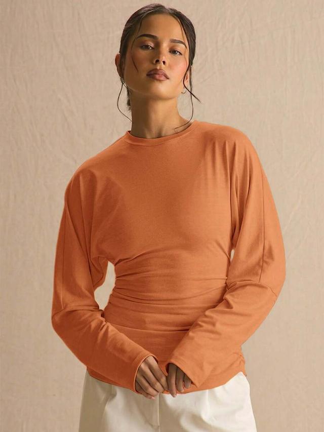 cinched ruched waist batwing long sleeve top