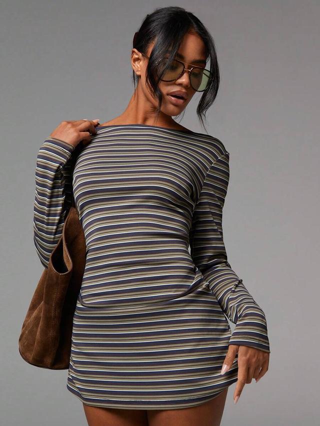 striped long sleeve mini bodycon dress