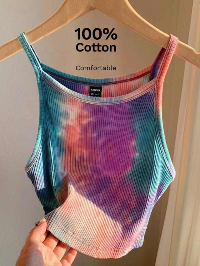 casual tie-dye ribbed cotton camisole top