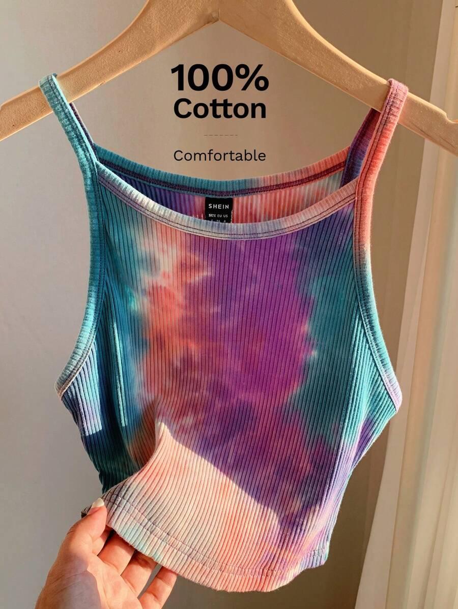 casual tie-dye ribbed cotton camisole top
