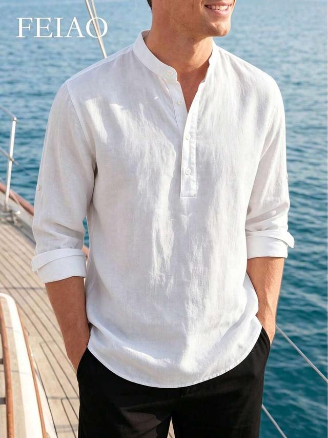 white cotton henley long sleeve shirt