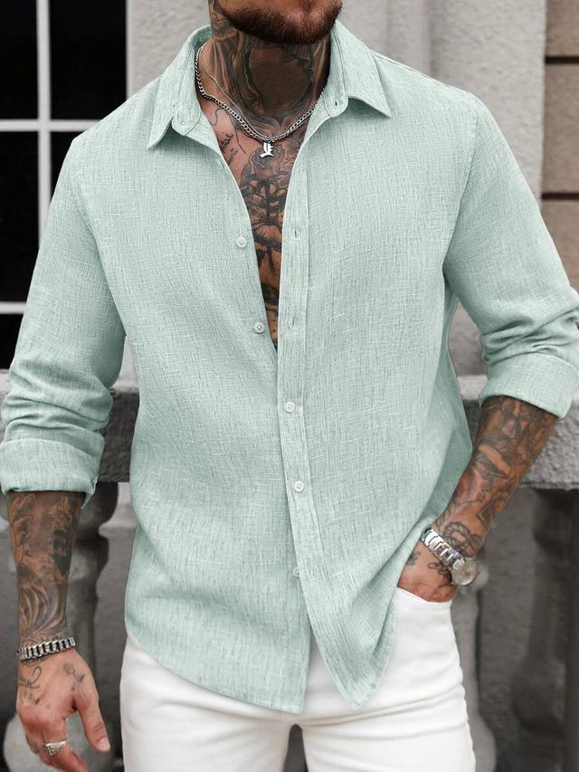 solid color textured linen long sleeve shirt