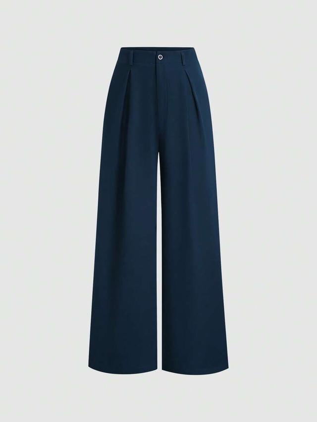 navy blue pleated wide leg trousers