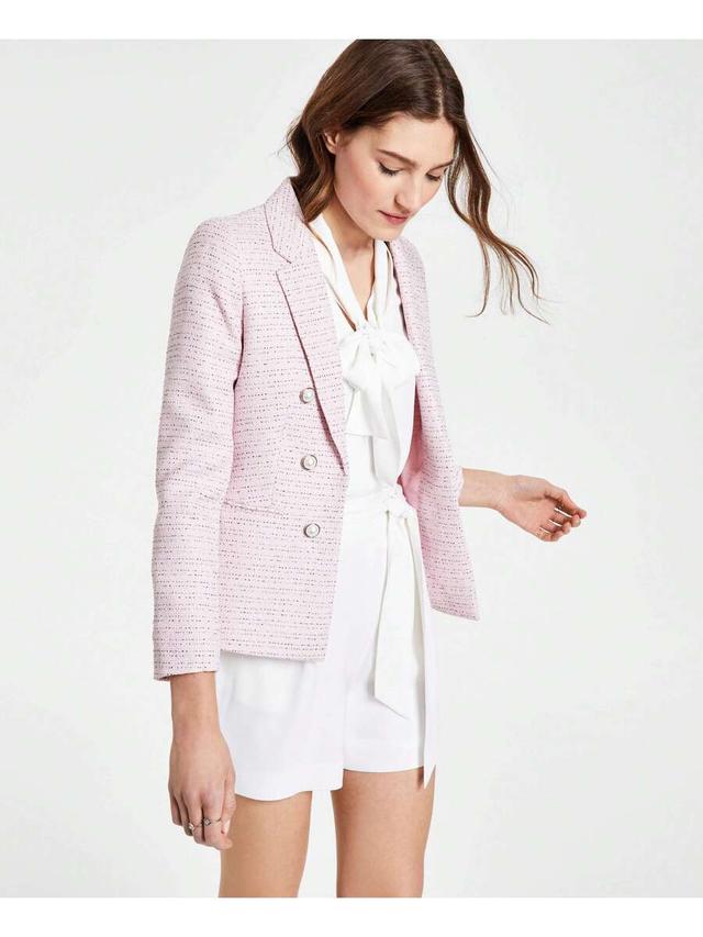pink novelty tweed button-front blazer