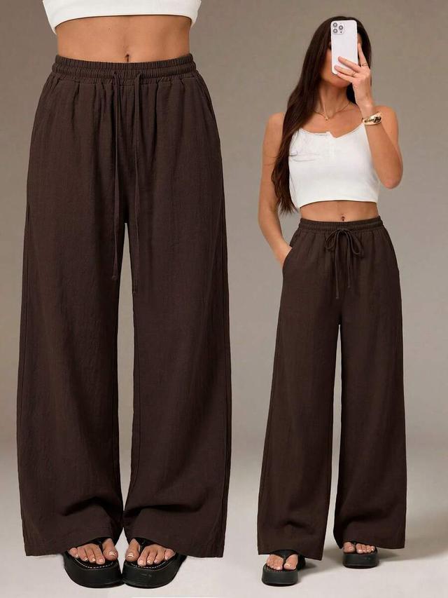 brown 100% cotton relaxed fit wide leg pants