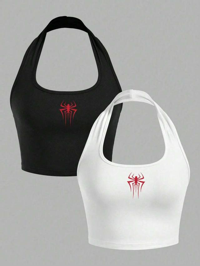 black two piece black and white halterneck tank tops