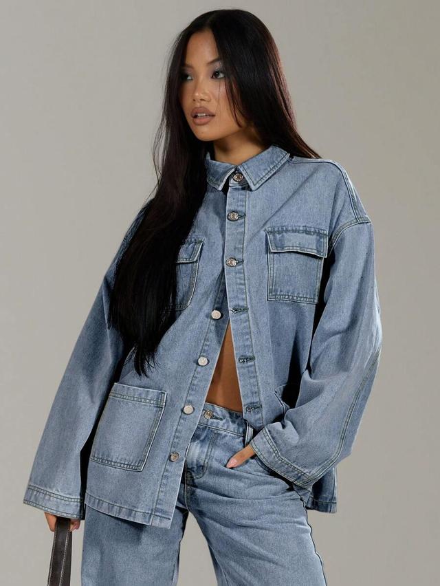 oversized light wash denim shirt jacket