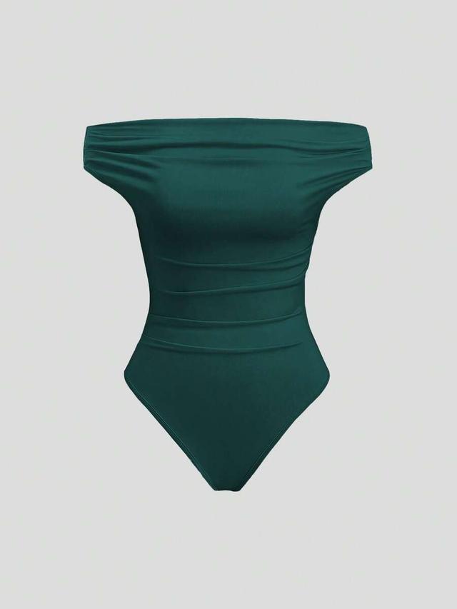sweetra 1pc straight neckline fitted solid color bodysuit