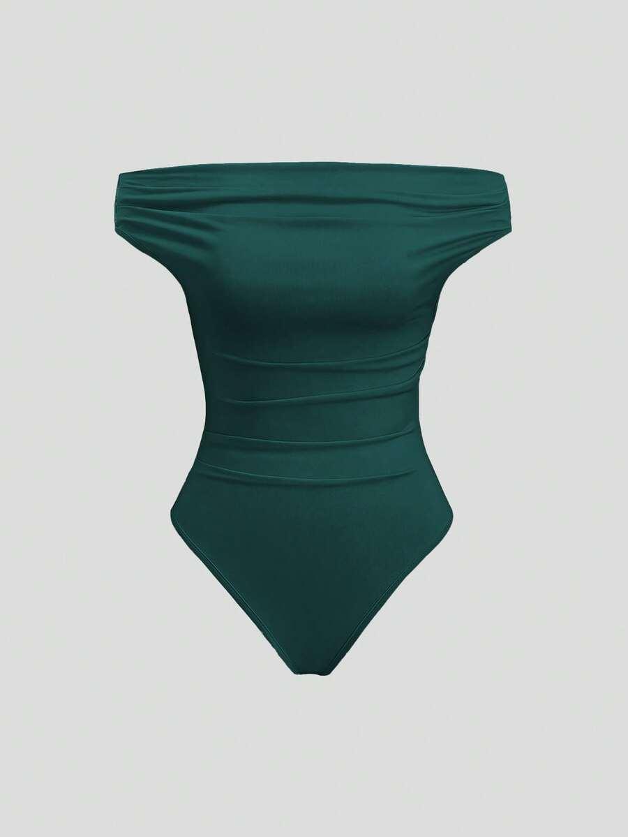 sweetra 1pc straight neckline fitted solid color bodysuit
