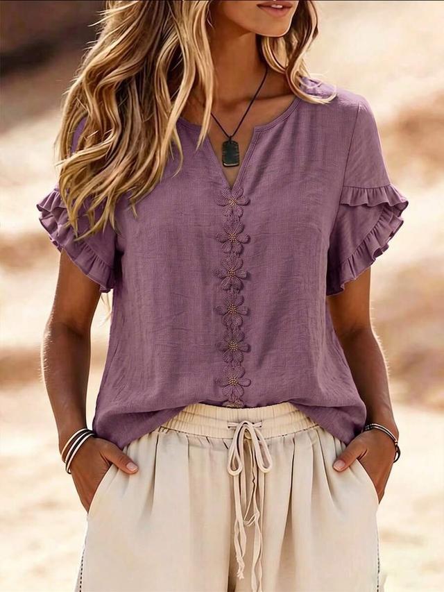 purple woven casual resort summer blouse