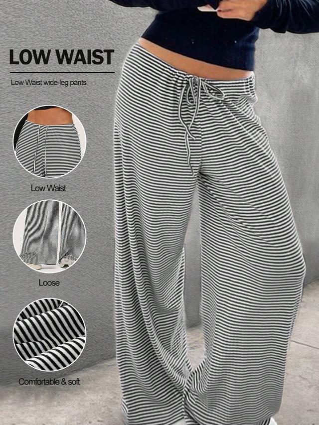 casual striped knit wide leg lounge pants